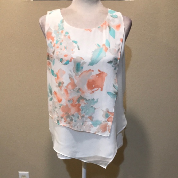 NWT Calvin Klein Water Color Asymmetric Layered Hem Sheer Sleeveless Top-M - Picture 1 of 8